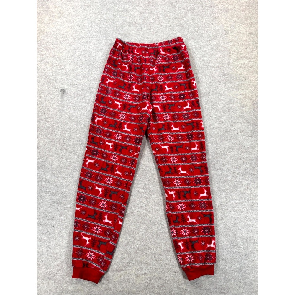 JV Apparel Christmas Fleece Joggers Pants Women L(10/12) Red Tapered Leg Holiday